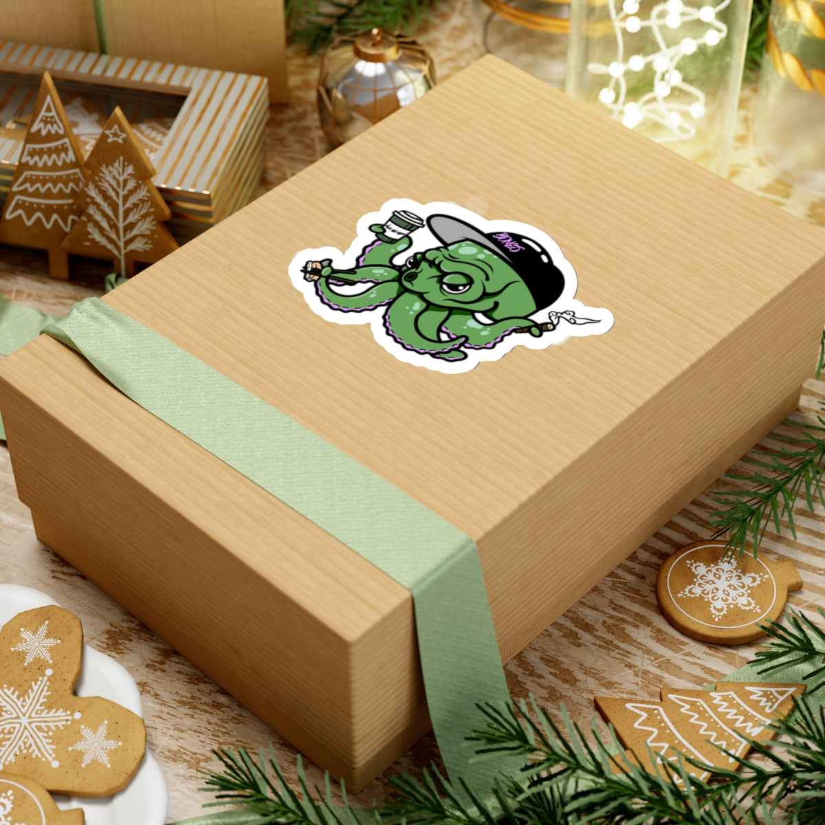 Green Wake n’ Bake Octopus Stickers