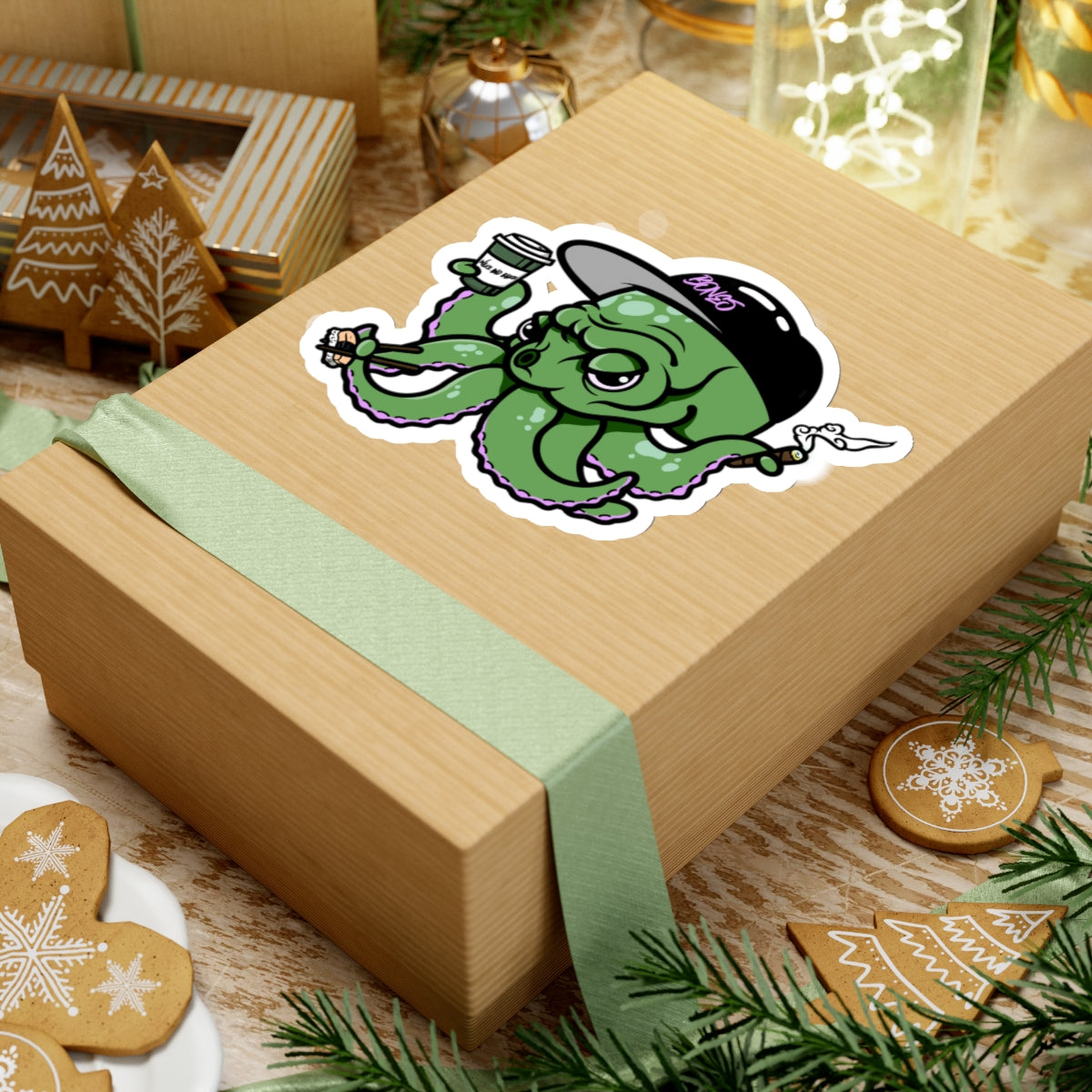 Green Wake n’ Bake Octopus Stickers