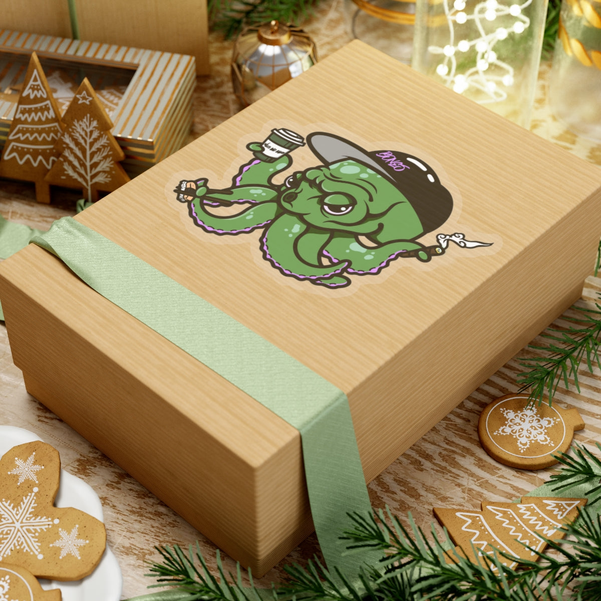 Green Wake n’ Bake Octopus Stickers