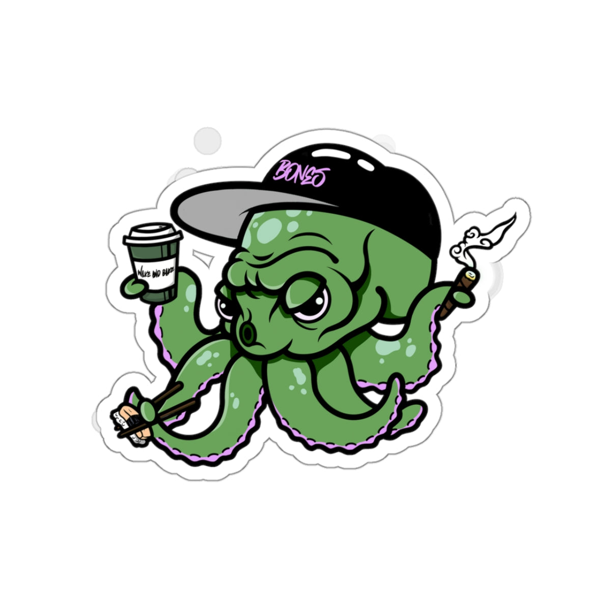 Green Wake n’ Bake Octopus Stickers