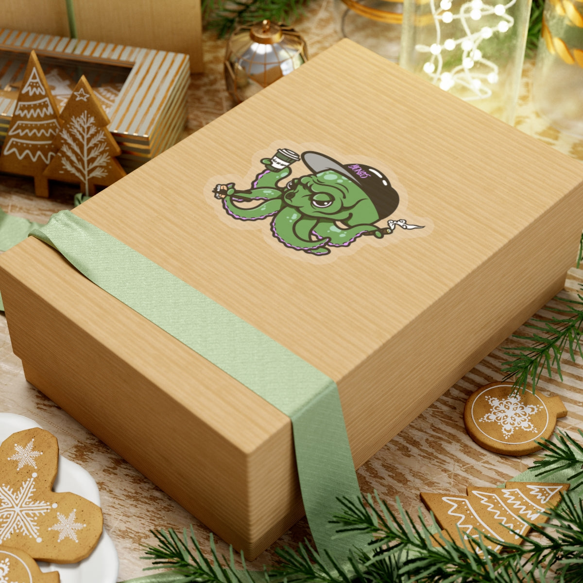 Green Wake n’ Bake Octopus Stickers