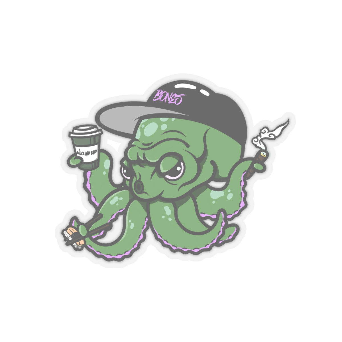 Green Wake n’ Bake Octopus Stickers