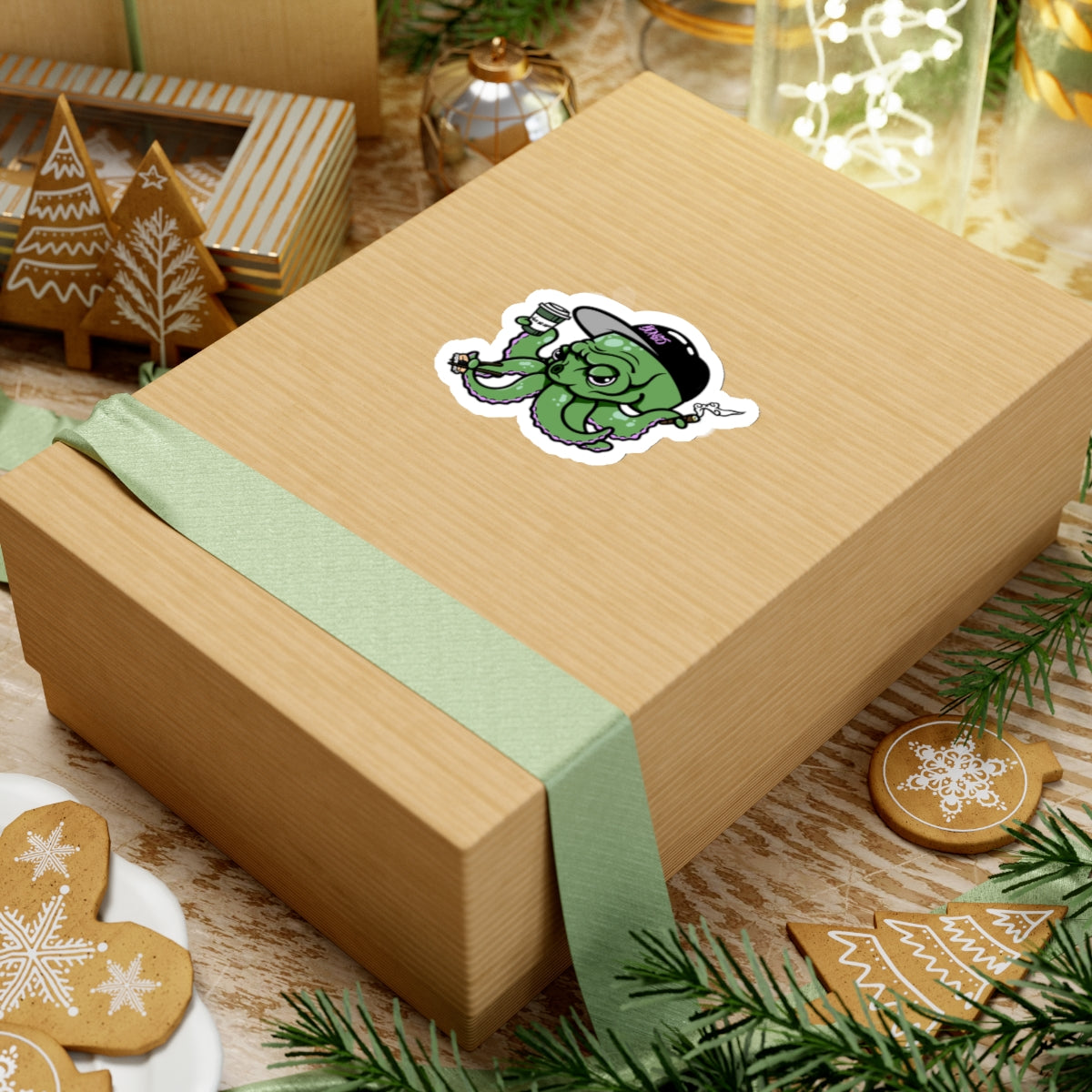 Green Wake n’ Bake Octopus Stickers